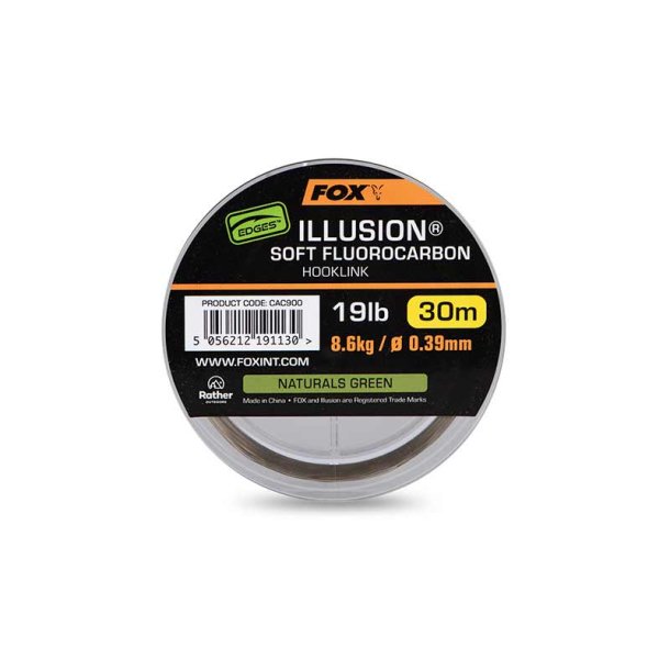 Edges Illusion Soft Fluorocarbon Hooklink 19lb 8.6kg (0.39mm) x 30m - Naturals Green